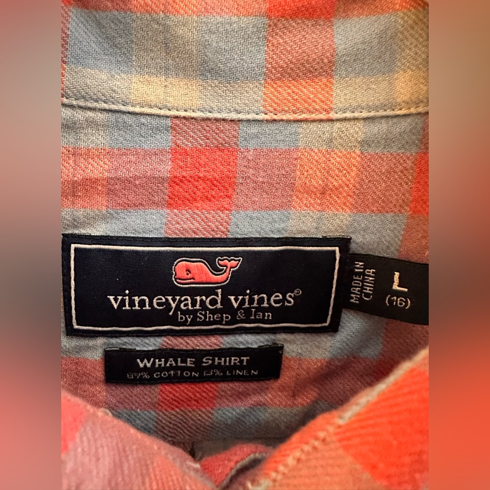 Vineyard Vines Kids Whale Button-Down Shirt | Size 16B | Red/Blue - Picture 2 of 5